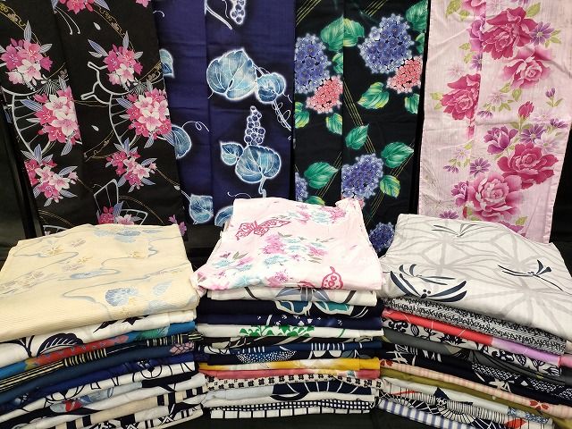 平和屋本店 浴衣 まとめて 45点 蝶 蜻蛉 薔薇 花柄 紫陽花 葡萄 綿紅梅 綿絽 金彩 など 着用 多数 あり ppp1790