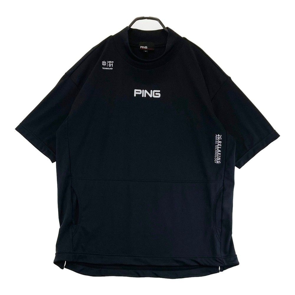 サイズ：LL PING ピン 2025年モデル ハイネック 半袖Tシャツ  ブラック系 [240101428216] ゴルフウェア メンズ ストスト 半袖ハイネックシャツ(半袖シャツ・ポロシャツ)|PING(ピン