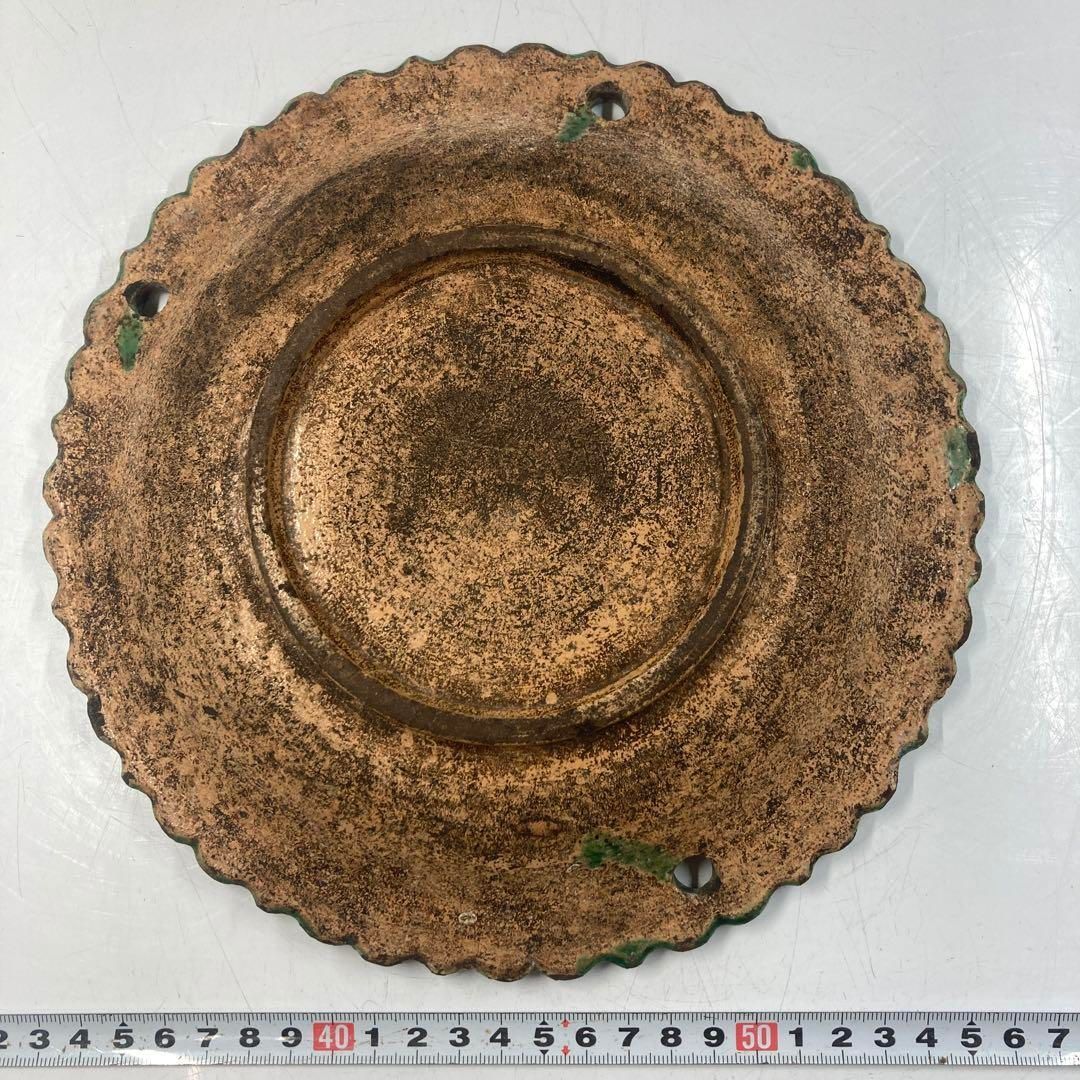 源内焼 麒麟の図緑釉皿 江戸中期 額付 東Y5-0828☆2Fタウル