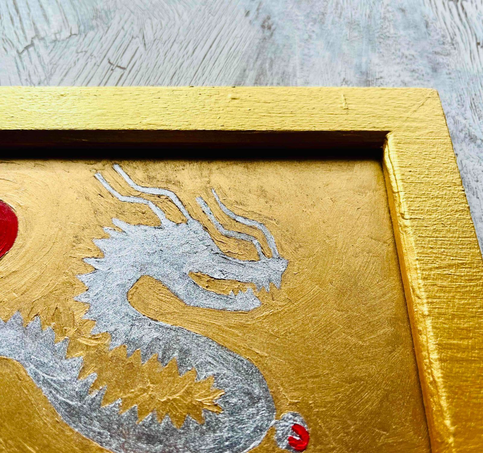 魔除け・厄除け】「銀龍神様１と赤富士」大・油彩・原画・壁掛け・独立 