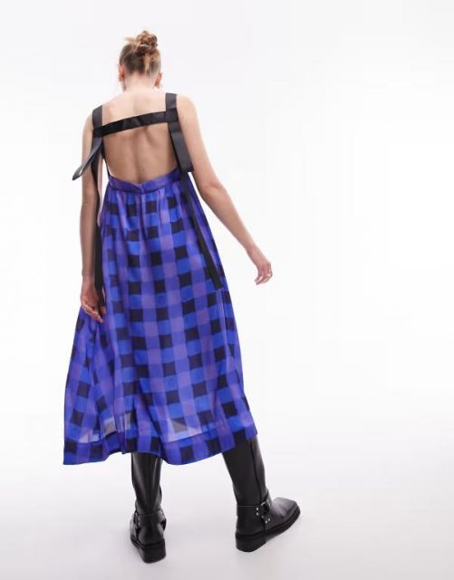  トップショップ レディース ワンピース トップス Topshop grosgrain contrast strap blurred check midi slip dress in blue ワンピース マタニティ