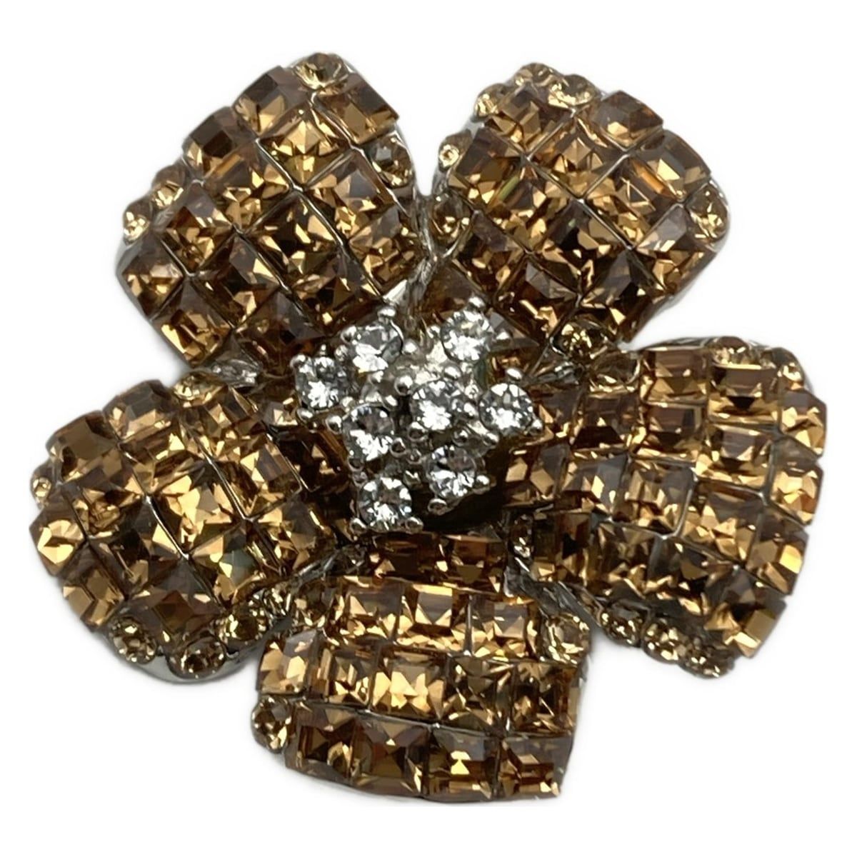 FOXEY(フォクシー) ブローチ美品 - クリアイエロー×クリア フラワー(花