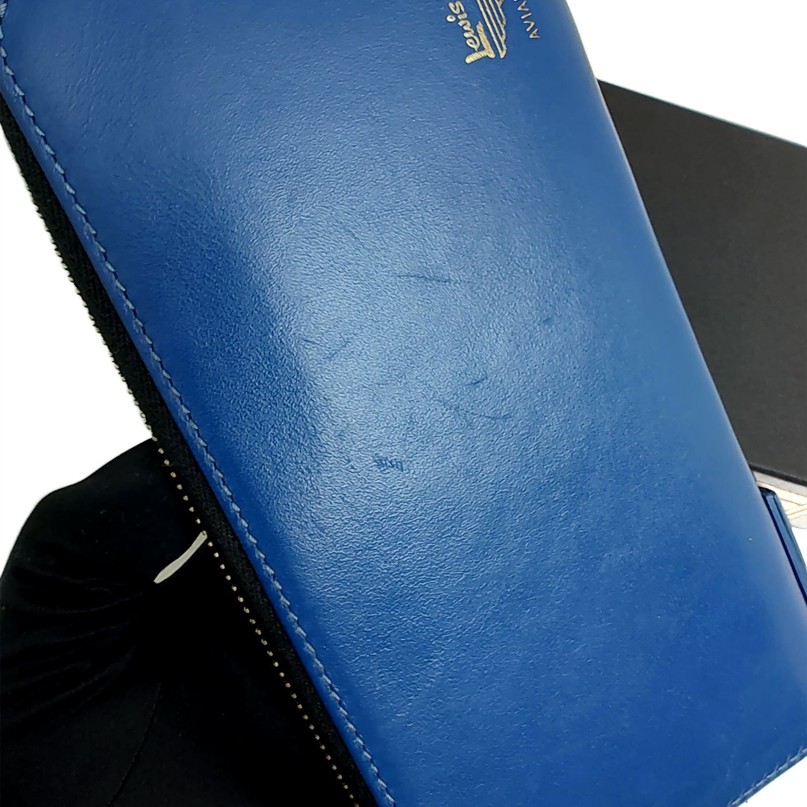 Lewis Leathers x PORTER LONG WALLET 長財布 馬革 ブルー ラウンド