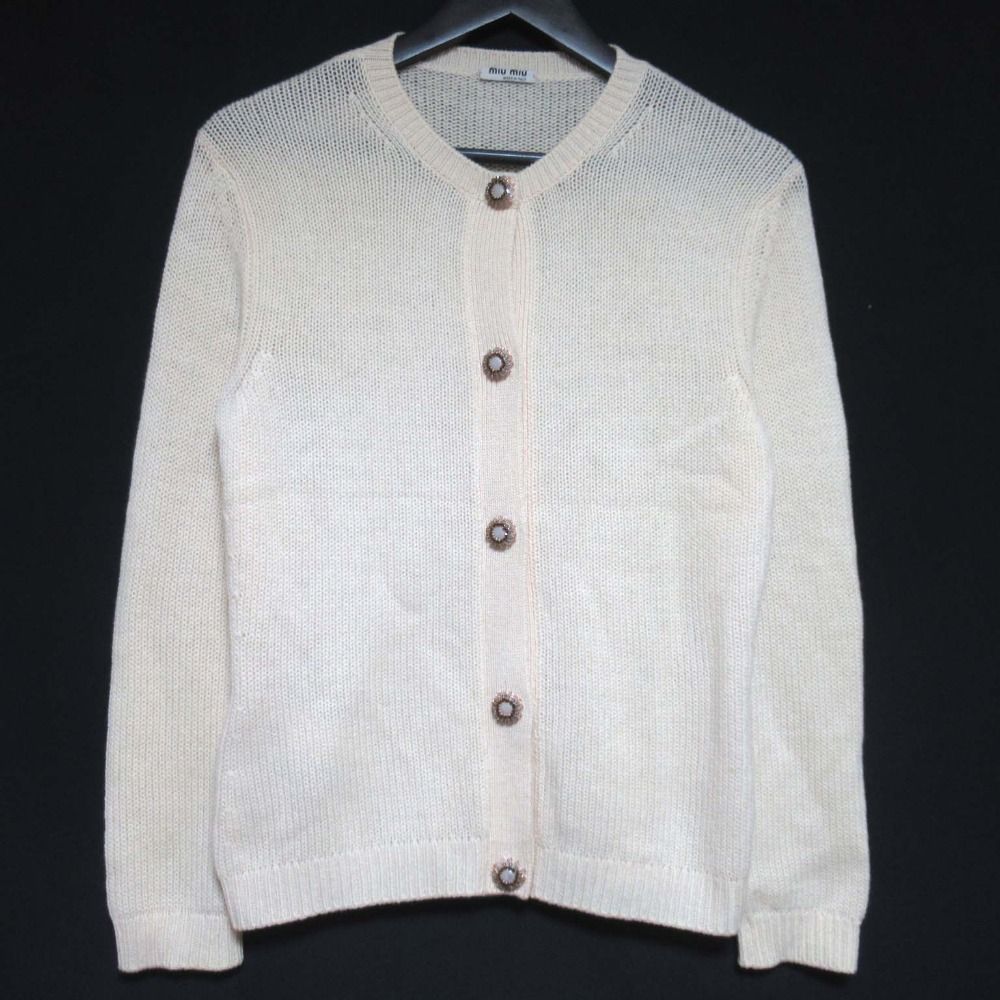 miumiu ミュウミュウ 長袖ニットカーディガン グレー 40 楽天市場】【中古】MIU MIU クルーネックカーディガン グレー
