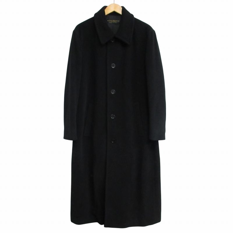 ダナキャラン DONNA KARAN 美品 ヴィンテージ ウール アンゴラ混 ステンカラーコート チンストラップ イタリア製 黒 ブラック Sサイズ IBO62 1210