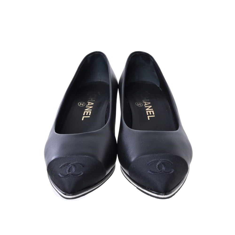 CHANEL ラムスキン ココマーク ヒールパンプス 36C ブラック シャネル 