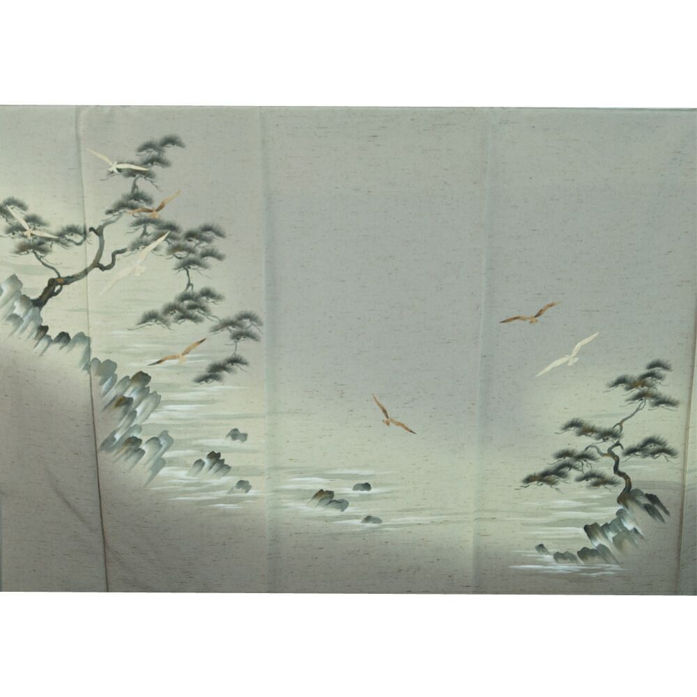 洒落訪問着 蓑虫工芸作家 田尾笛秋 ぜんまい紬 浜辺に海鳥模様 【 中古】【みのむし 作家物 落款有り 紬の訪問着 紬 リサイクル着物 仕立て上がり 正絹 訪問着 購入 販売 きもの天陽】