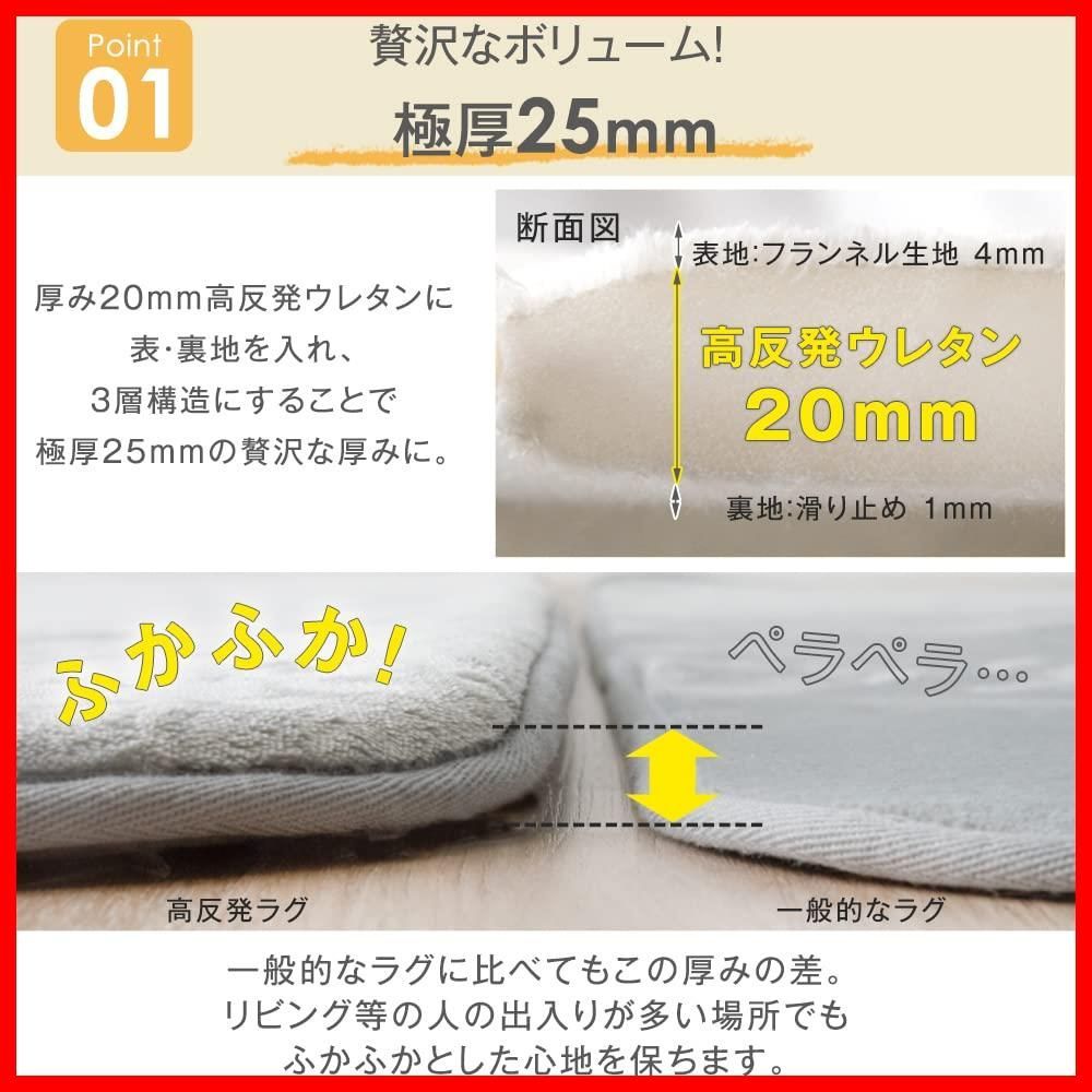 商品 ホットカーペット対応 滑り止め フランネル生地 ラグマット 200×250cm 高反発 厚25mm 厚手 カーペット 北欧 3畳 おしゃれ ラグ 65010003 08 タンスのゲン 77445