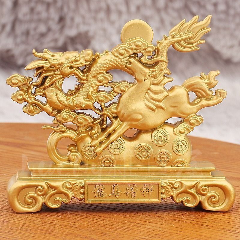 龍 ドラゴン 馬 ウマ 金 黄金 ゴールド 置物 オブジェ 金龍 風水