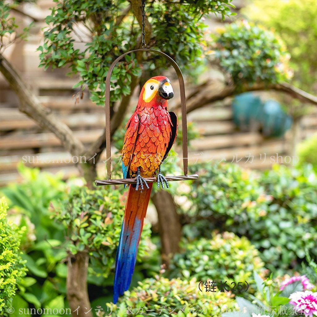 ガーデンインテリア レッド ブルー ヴィンテージ調 ガーデニング お洒落 ガーデンオブジェ ガーデン オウム 青 ガーデン雑貨 アニマル 装飾品 雑貨 インテリア おしゃれ 鉄製 8-14 庭の装飾 赤