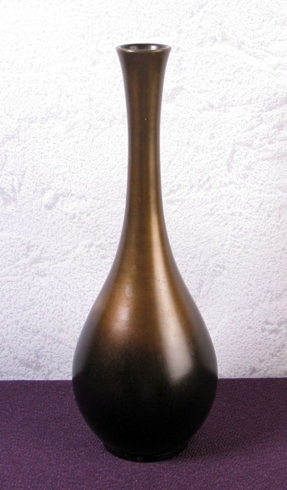 一ノ瀬宗辰作 唐銅鶴首花入 高さ：22.5cm 共箱・栞付 美品 茶道具