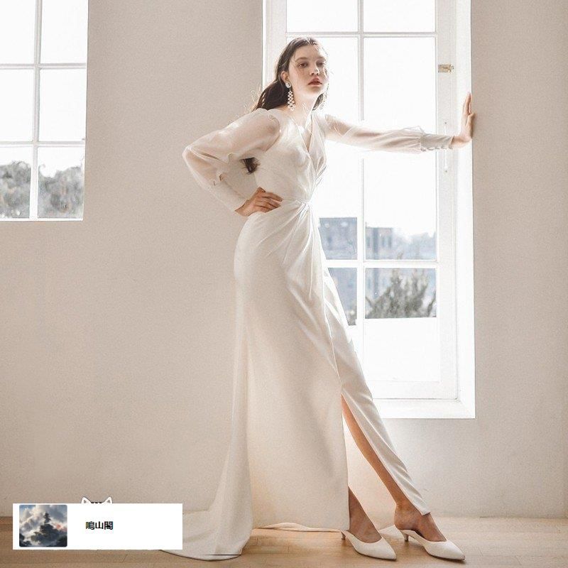 ウエディングドレス ロングドレス 結婚式 二次会 花嫁 白 大きいサイズ エンパイアライン スレンダーライン トレーンドレス ウエストマークWP数量 価格926