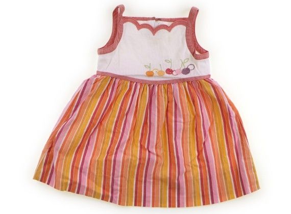 ファミリア familiar ワンピース 90 女の子 ホワイト・オレンジ・レッド・ストライプ 子供服 ベビー服 キッズ（1022986）