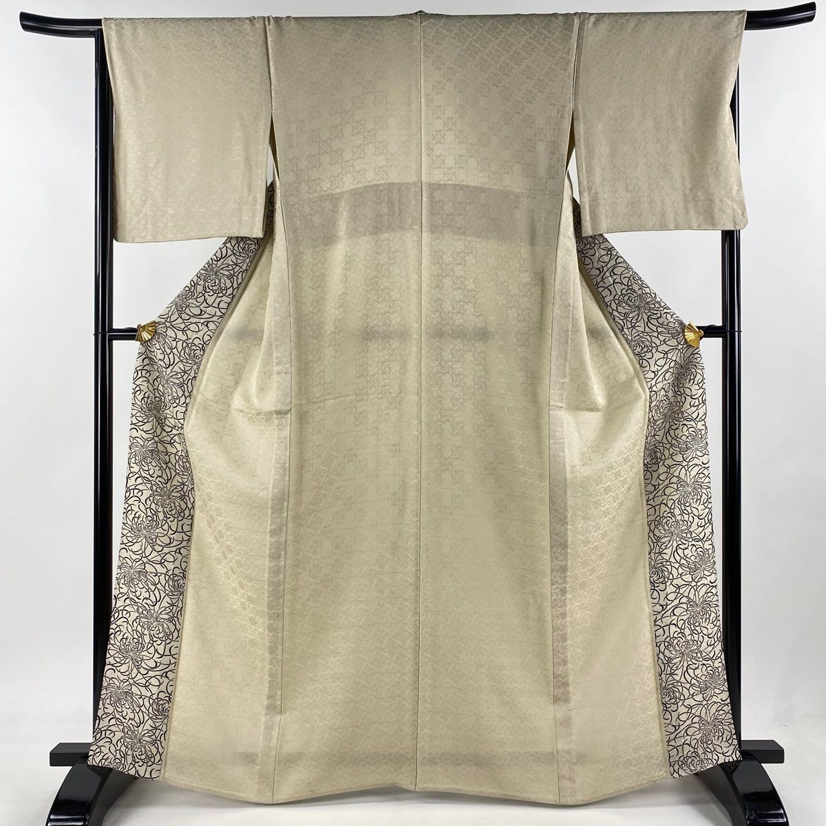 付下げ 身丈164.5cm 裄丈67.5cm L 単衣 乱菊 地紋 銀糸 ベージュ 正絹 名品