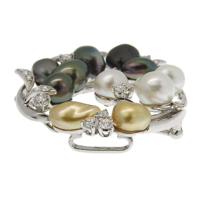 MIKIMOTO 真珠 リーフモチーフ ブローチ MIKIMOTO - ミキモト ブローチ パール 真珠 5.0-6.8mm リーフ