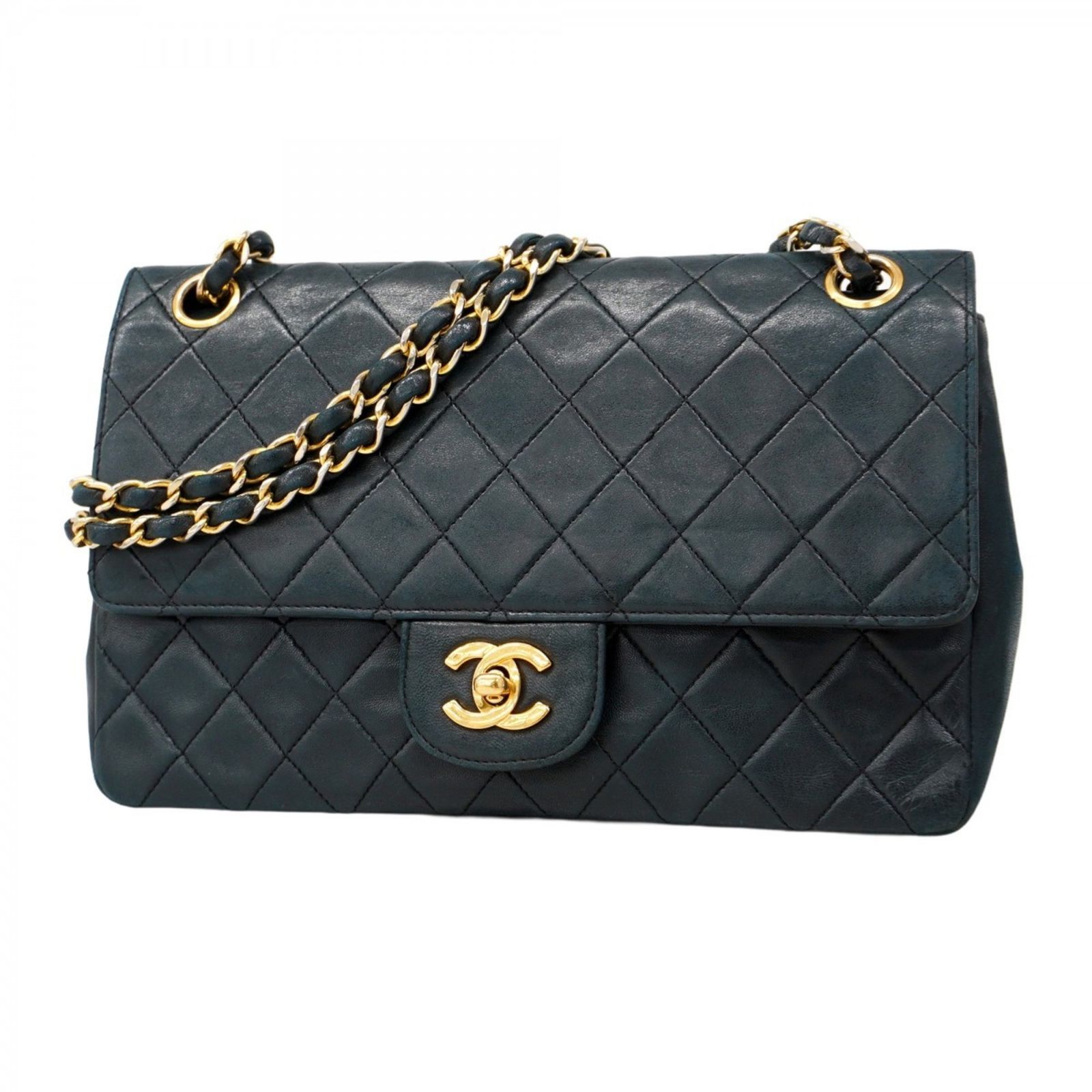 シャネル ハンプトンズ ラムスキン ショルダーバッグ CHANEL シャネル チェーンショルダー バイアスステッチ ゴールド