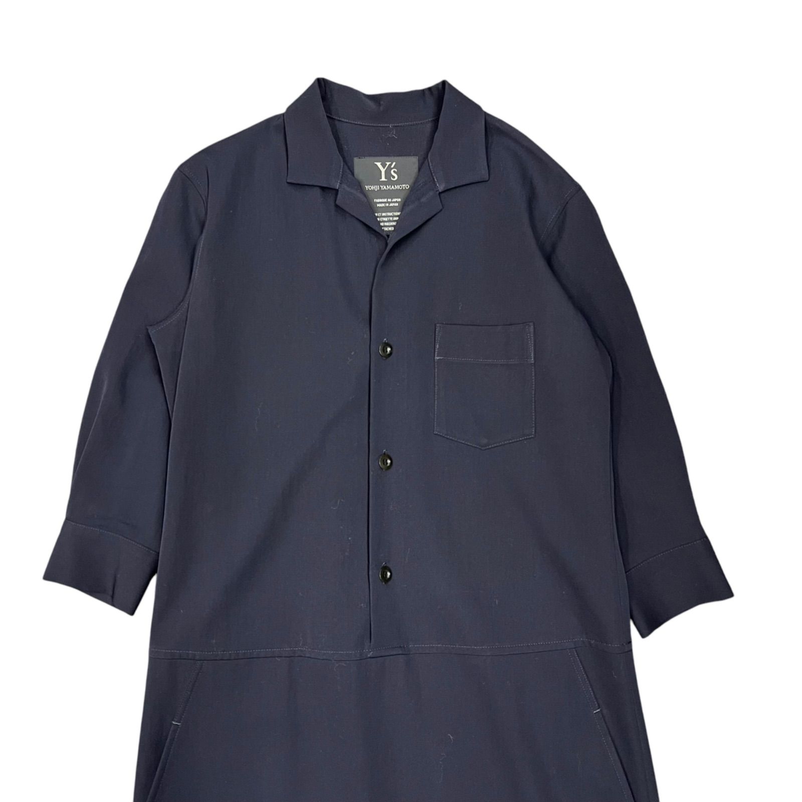 ワイズY'sヨウジヤマモト 半袖ロングワンピース オープンカラー 開襟 コットン ワイズY'sヨウジヤマモト 半袖ロングワンピース オープンカラー 開襟