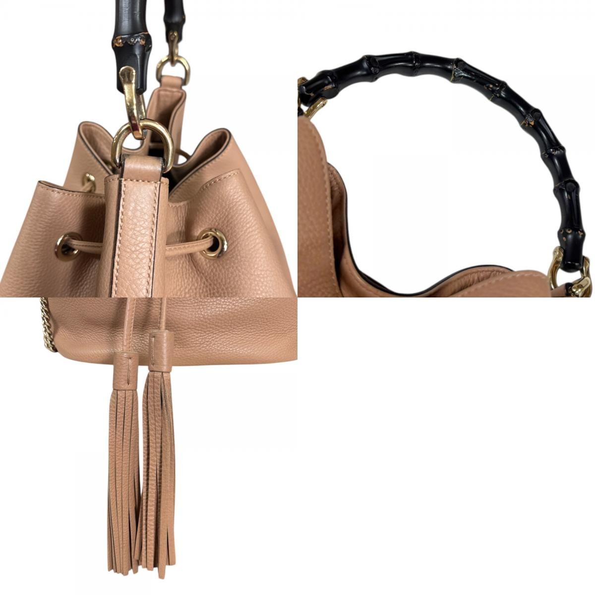 グッチ バンブー ショルダーバッグ レザー 387613 ベージュ レディース