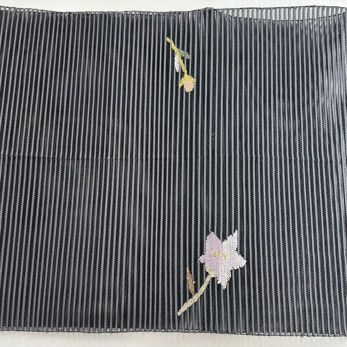 名古屋帯 秀品 夏帯 絽 八寸名古屋帯 枝花 金銀糸 墨色 正絹