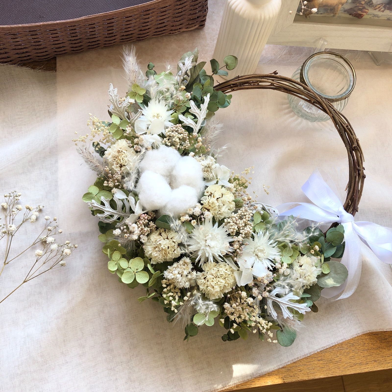 Naturalホワイトグリーンのリース♡ドライフラワーリース