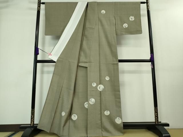 平和屋着物▽極上 訪問着 単衣 紬地 手描き ゴルフ 河童 カッパ 兎 鹿