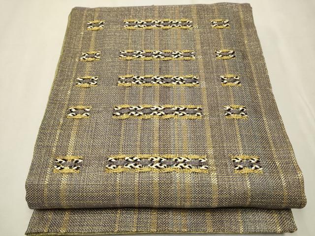 平和屋着物○太鼓柄袋帯 もじり織 吉祥文 金糸 正絹 逸品 未使用