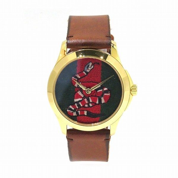 【美品】グッチ 腕時計 タイムレス 126.4 スネーク ビー レザー メンズ 美品】グッチ 腕時計 タイムレス 126.4 スネーク ビー レザー