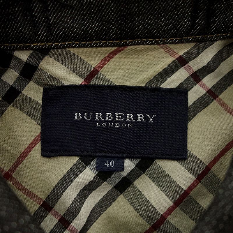 【バーバリーロンドン】デニムジャケット 裏地ノバチェック 黒 大きいサイズ 40 バーバリーロンドン/BURBERRY LONDON 裏地ノバチェック デニム