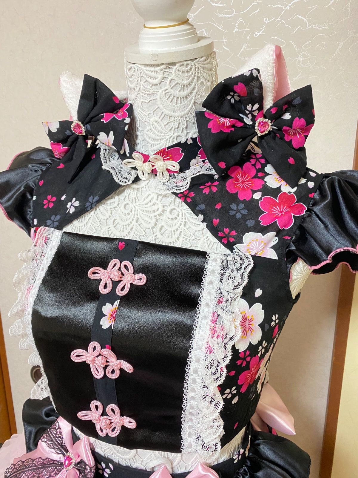アイドル衣装 コンカフェ衣装 黒 ピンク チャイナ風 猫耳