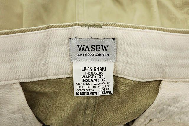 WASEW ワソー LP-19 KHAKI TROUSERS カーキ トラウザーズ チノ パンツ チノパン WSW-008-001 34 カーキ  ブランド古着ベクトル 中古 ● 240621