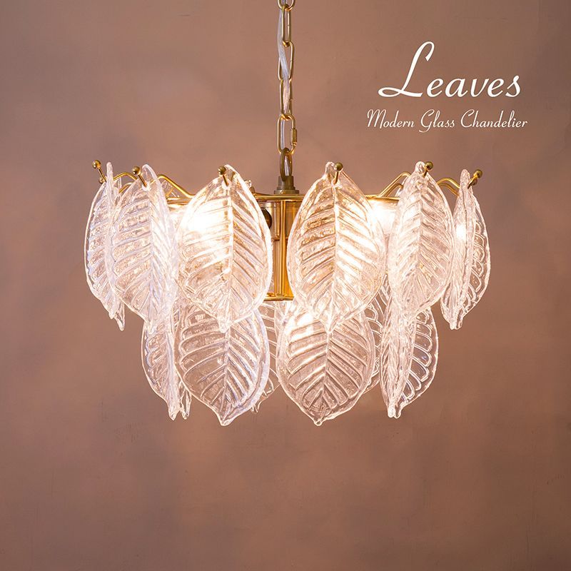 ペンダントライト シャンデリア シーリング 吊照明 天井照明 LED電球対応 モダンガラス Leaves 5灯 ペンダントランプ