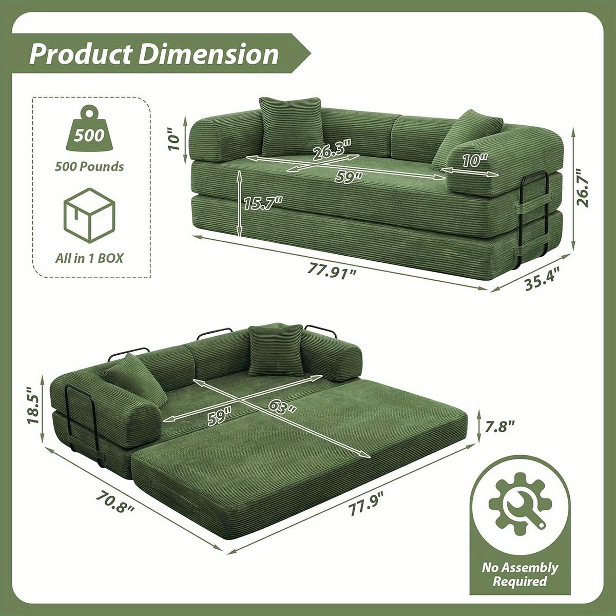 省スペース設計 コンバーチブルソファベッド ブラウン