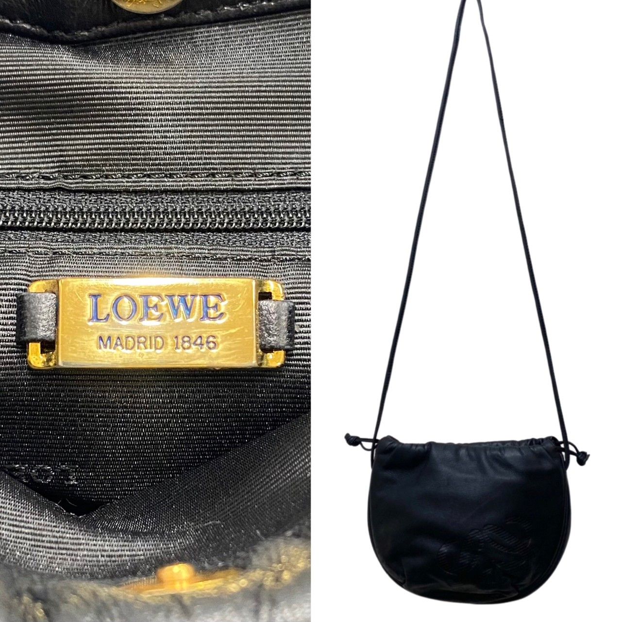 極 美品 保存袋付 LOEWE ロエベ ヴィンテージ アナグラム ロゴ ナッパ