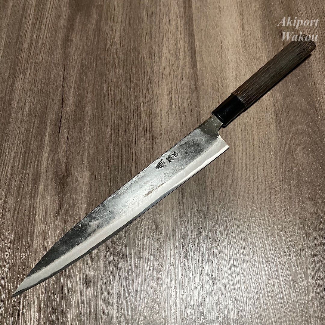 7250 究極の出刃包丁 尺 刺身包丁 本出刃 料理包丁人工象牙黒三本巻八角柄 黒打身卸庖刀 – 包丁の築地正本