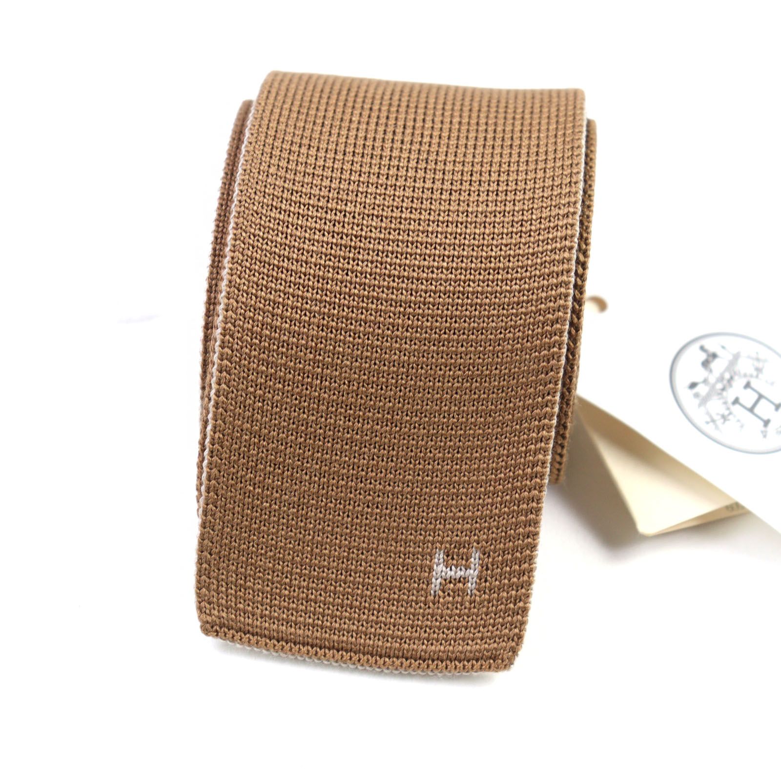 HERMES エルメス 100%シルクニットタイ1本で4色H刺繍エルメスオレンジ