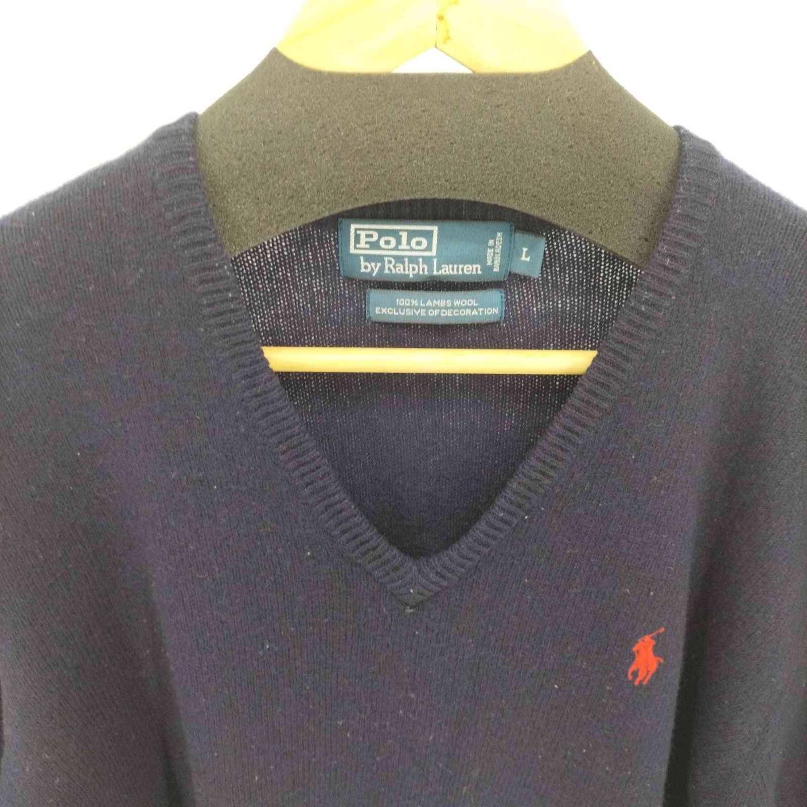 ポロバイラルフローレン Polo by RALPH LAUREN 100% LAMBS WOOL ポニー刺繍 Vネック ウール ニット メンズ import：L 