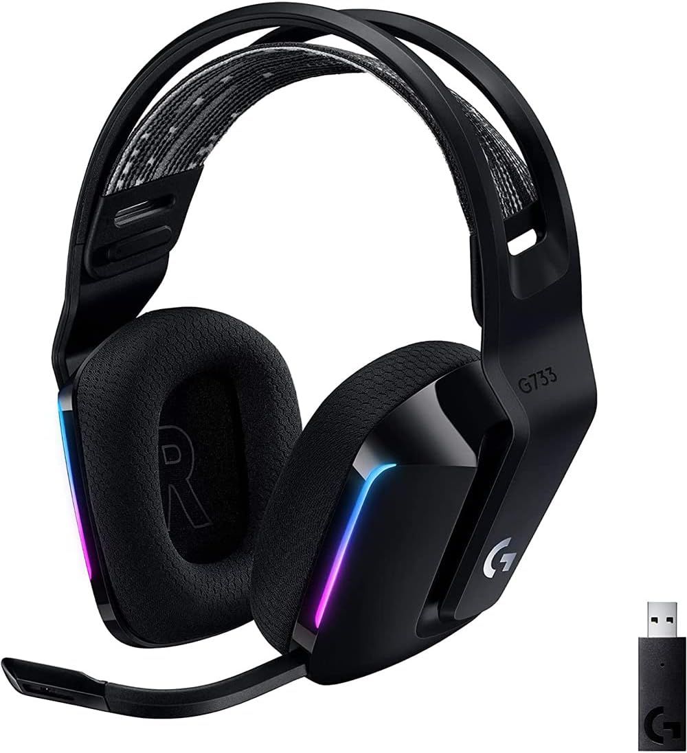 Logicool G ゲーミングヘッドセット G733-BKr ゲーミング ワイヤレス ヘッドセット 軽量 278g LIGHTSPEED マイク付き 充電 89時間連続使用可能 ヘッドホン ヘッドフォン 無線 PS5 PS4 PC Windows Mac