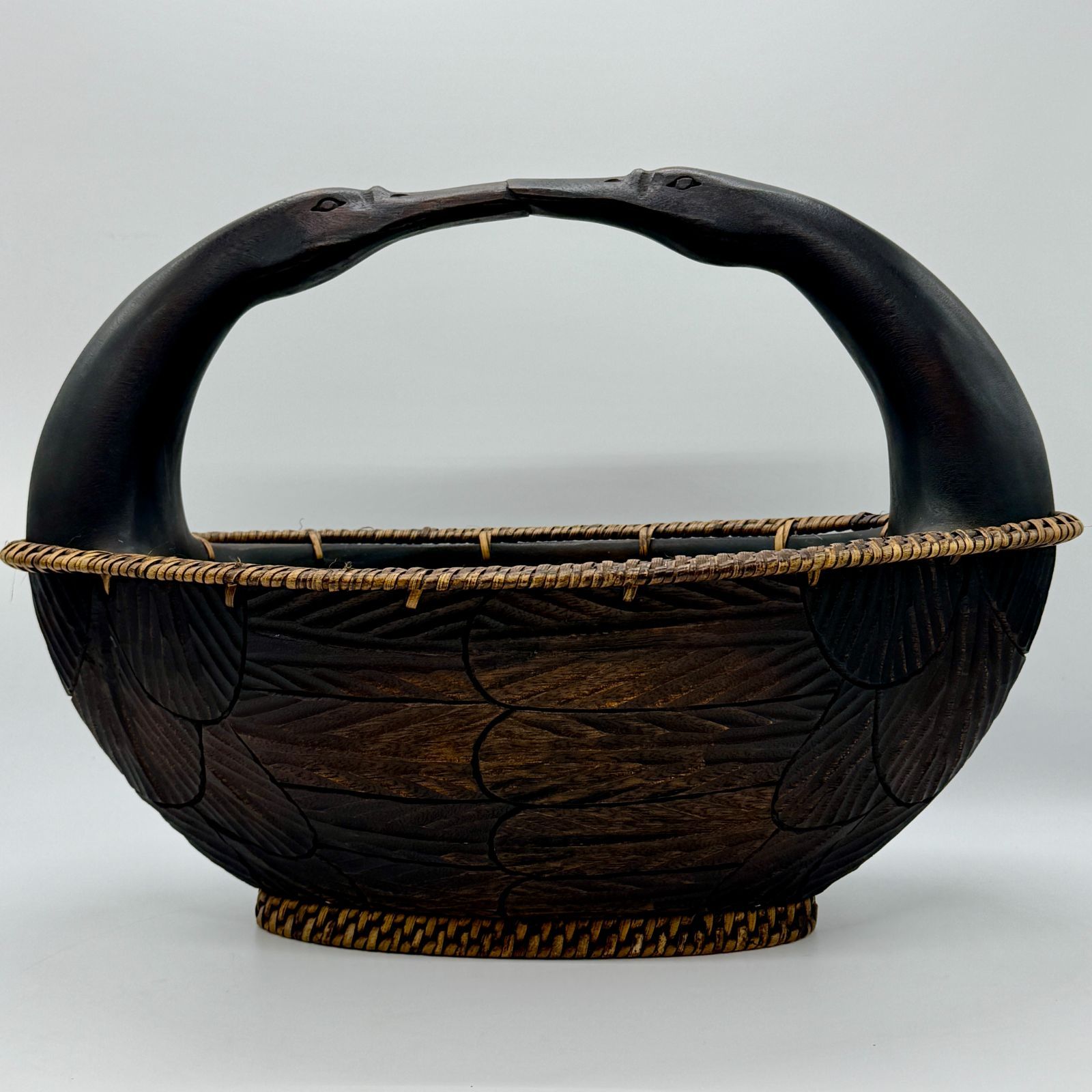 希少品】木製バスケット 鳥型 インテリア 鉢 カゴ 雑貨 ウッド 木彫り