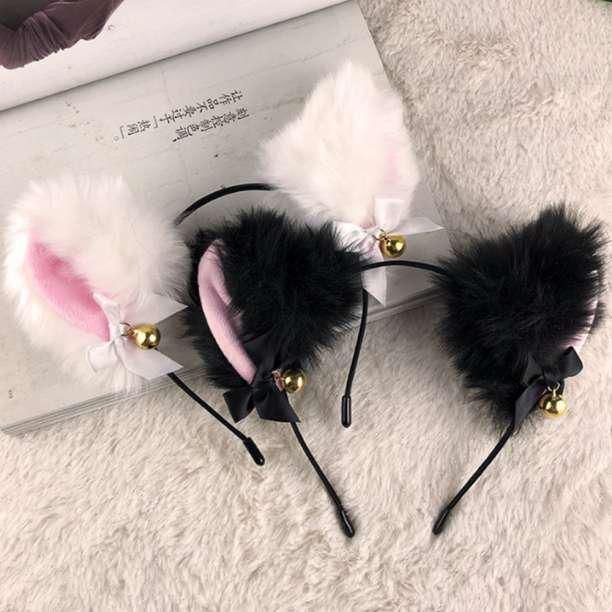 猫耳カチューシャ 黒 ブラック ふわふわ ヘアバンド コスプレ 小道具 メイド