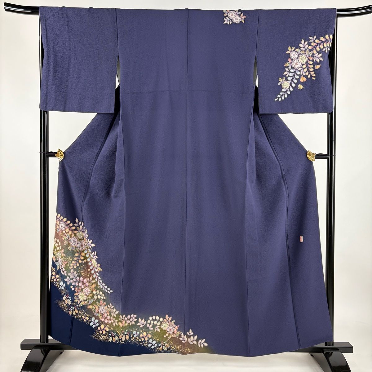 付下げ 身丈159cm 裄丈65.5cm M 袷 翠山工房 やまと 落款 辻が花 藤 金彩 ぼかし 青紫 正絹 名品