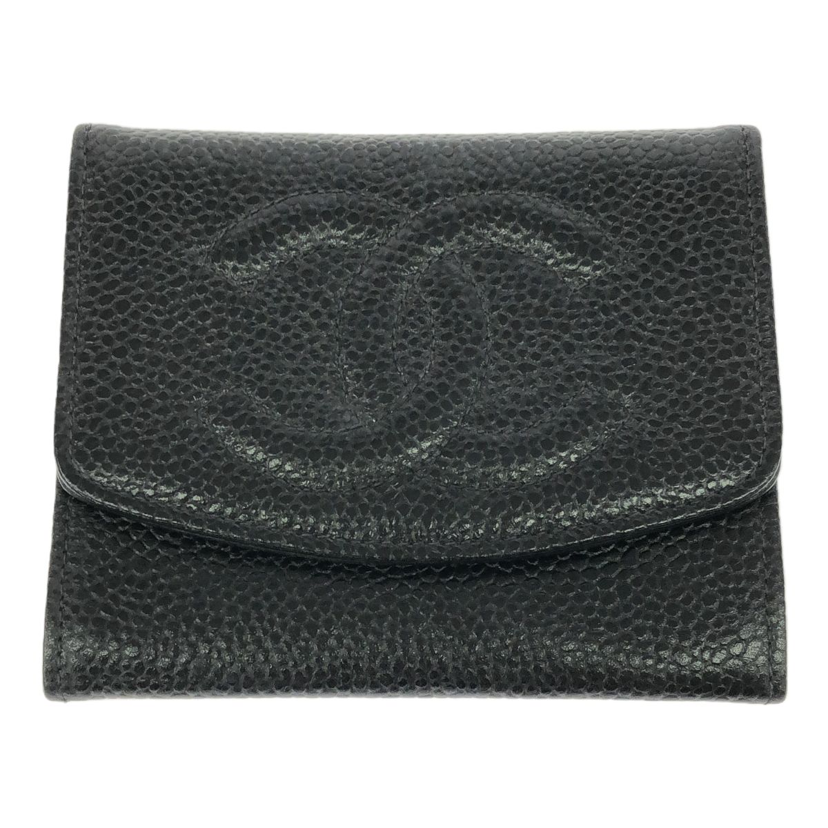 CHANEL シャネル キャビアスキン コインケース ロゴ ブラック レザー  