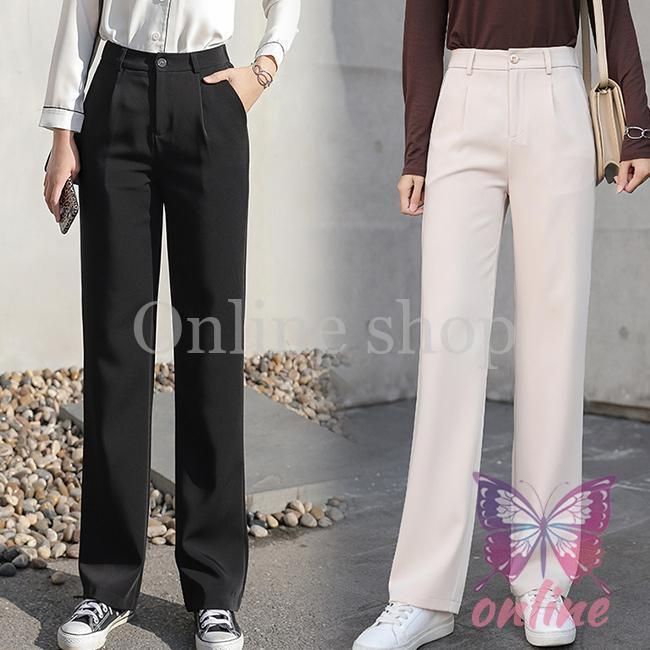 スラックス レディース ストレートパンツ オフィス 秋 長ズボン 体型カバー ハイウエスト ロングパンツ ゆったり 春 スーツパンツ