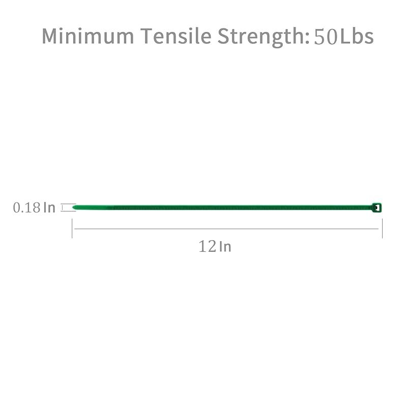 XINGO グリーンジップタイ 1000本 12インチ 引張強度 60ポンド セルフロックナイロンプラスチックナイロン PA66ワイヤータイ 屋内外用 0