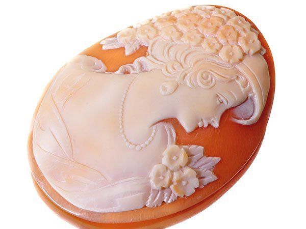 【海】カメオルース　貝シェル　貴婦人彫刻　４点セット　縦約５５ｍｍ 海】カメオルース 貝シェル 貴婦人彫刻 4点セット 縦約55mm
