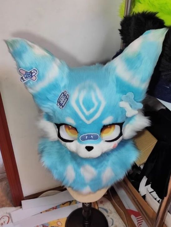 着ぐるみヘッド 猫 水色 青 全頭ヘッド ケモノ ファースーツ
