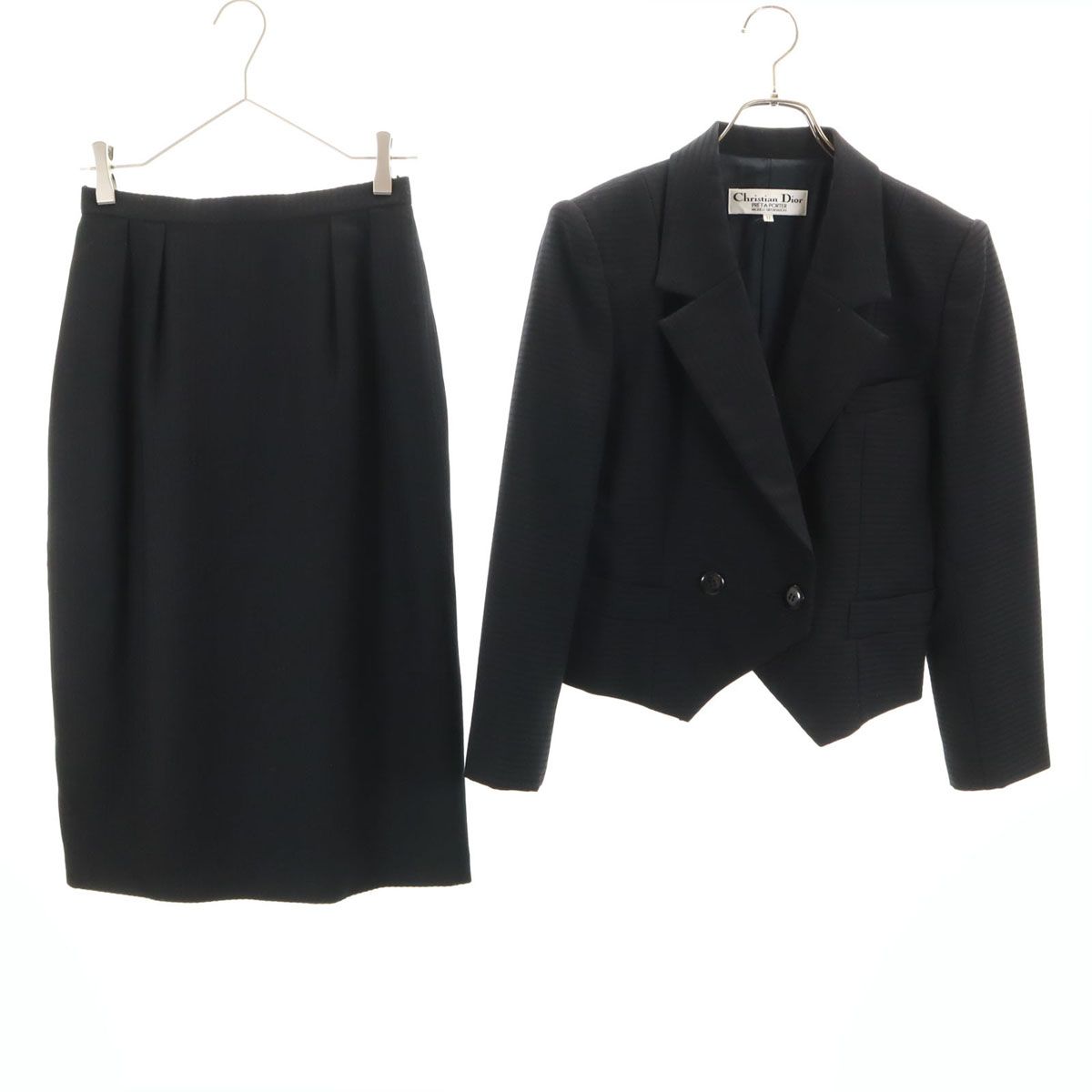 Christian Dior PRET-A-PORTER クリスチャンディオール プレタポルテ 90s オールド ボーダー|ストライプ柄 スカートスーツ 上下 セットアップ 11 ブラック レディース 古着