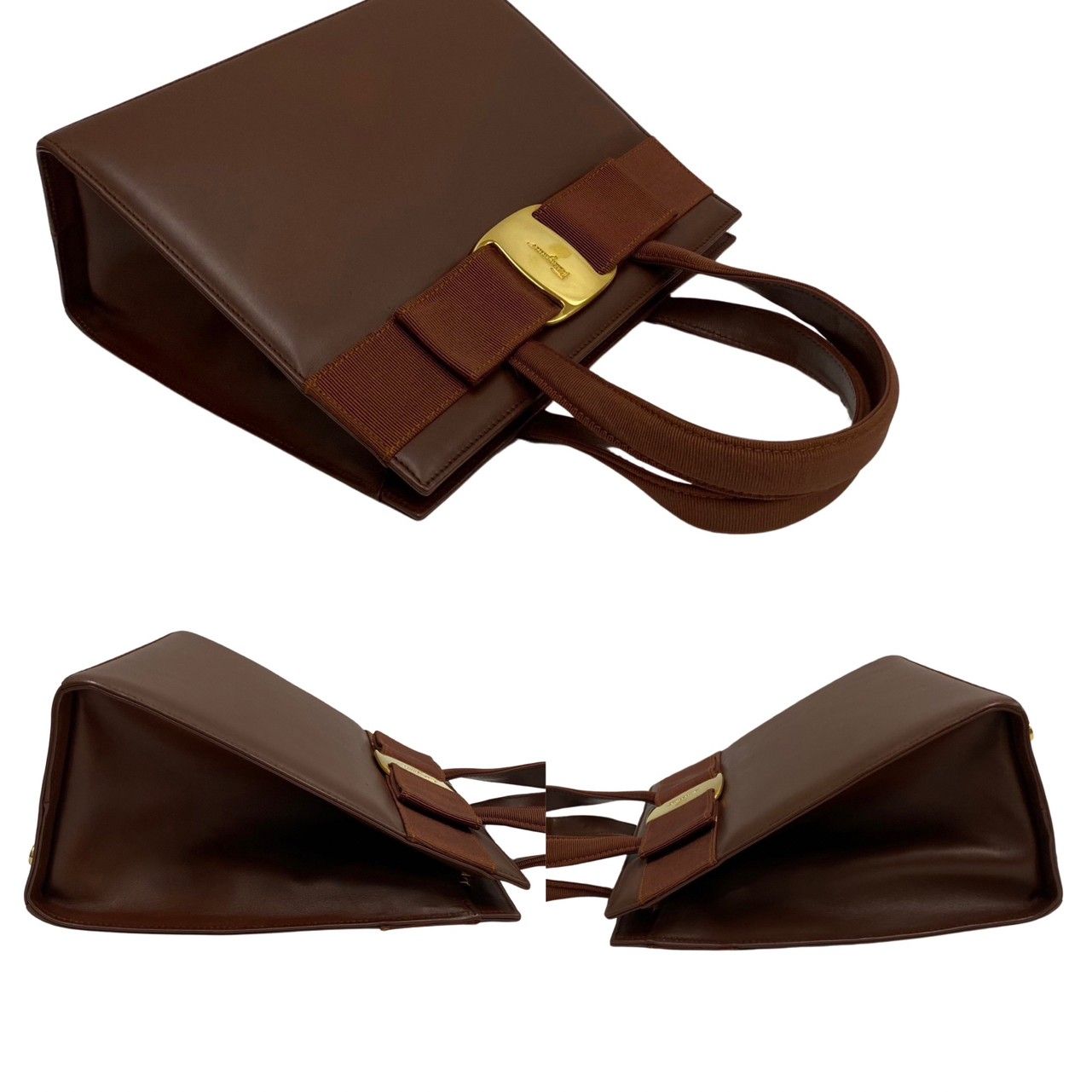 極 美品 Salvatore Ferragamo フェラガモ ヴァラリボン 金具 レザー 本 