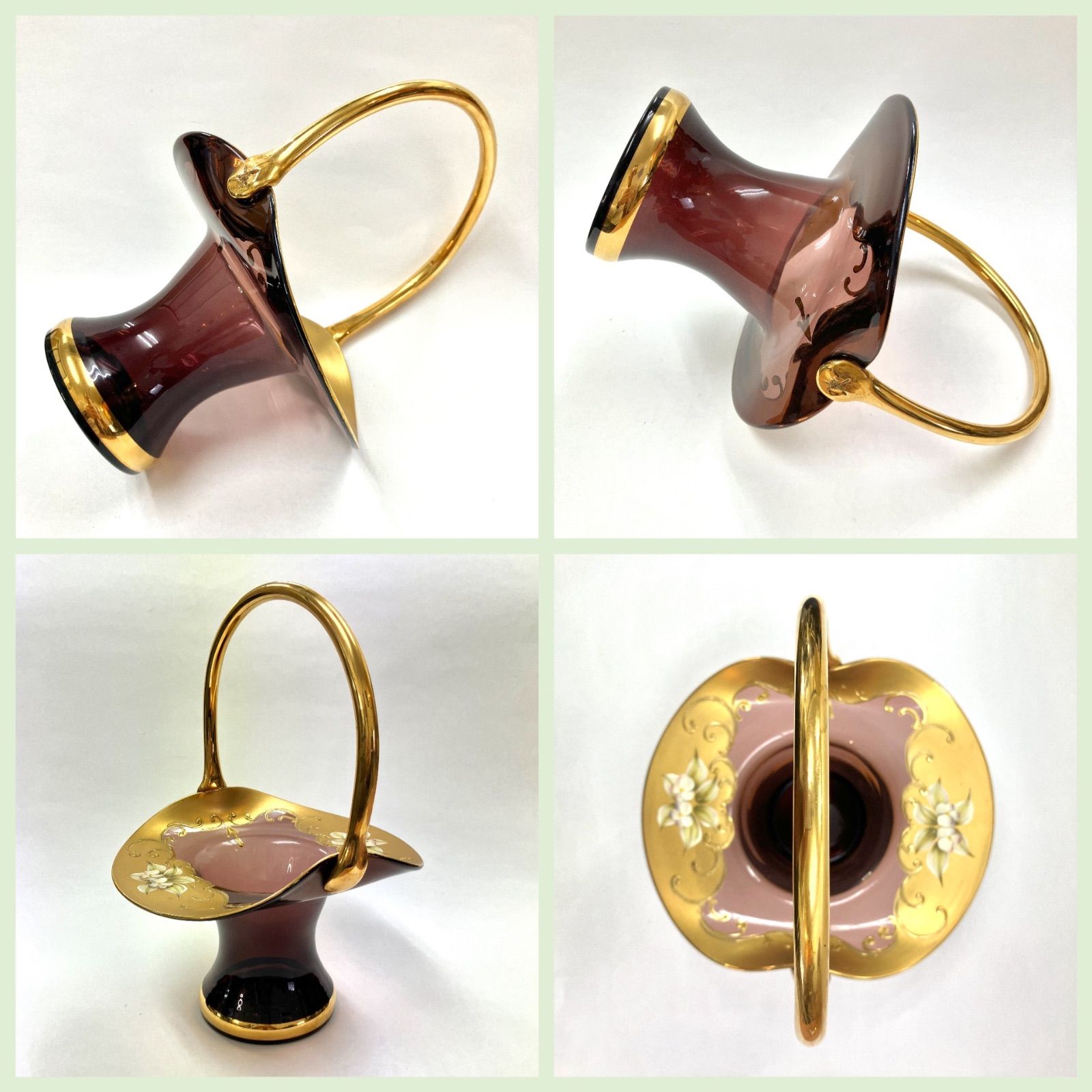 上美品⭐️ベネチアングラス-F】 『花器・バスケット』 ムラーノガラス