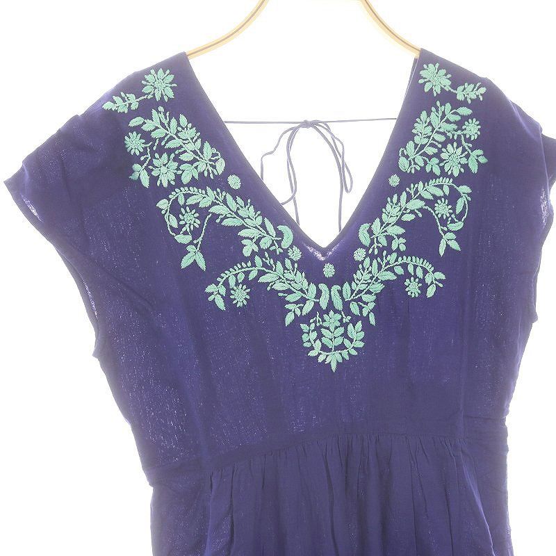 ヌキテパ Chikan Embroidery Panel Dress ネイビー ヌキテパ Chikan Embroidery Panel Dress ネイビー Chikan