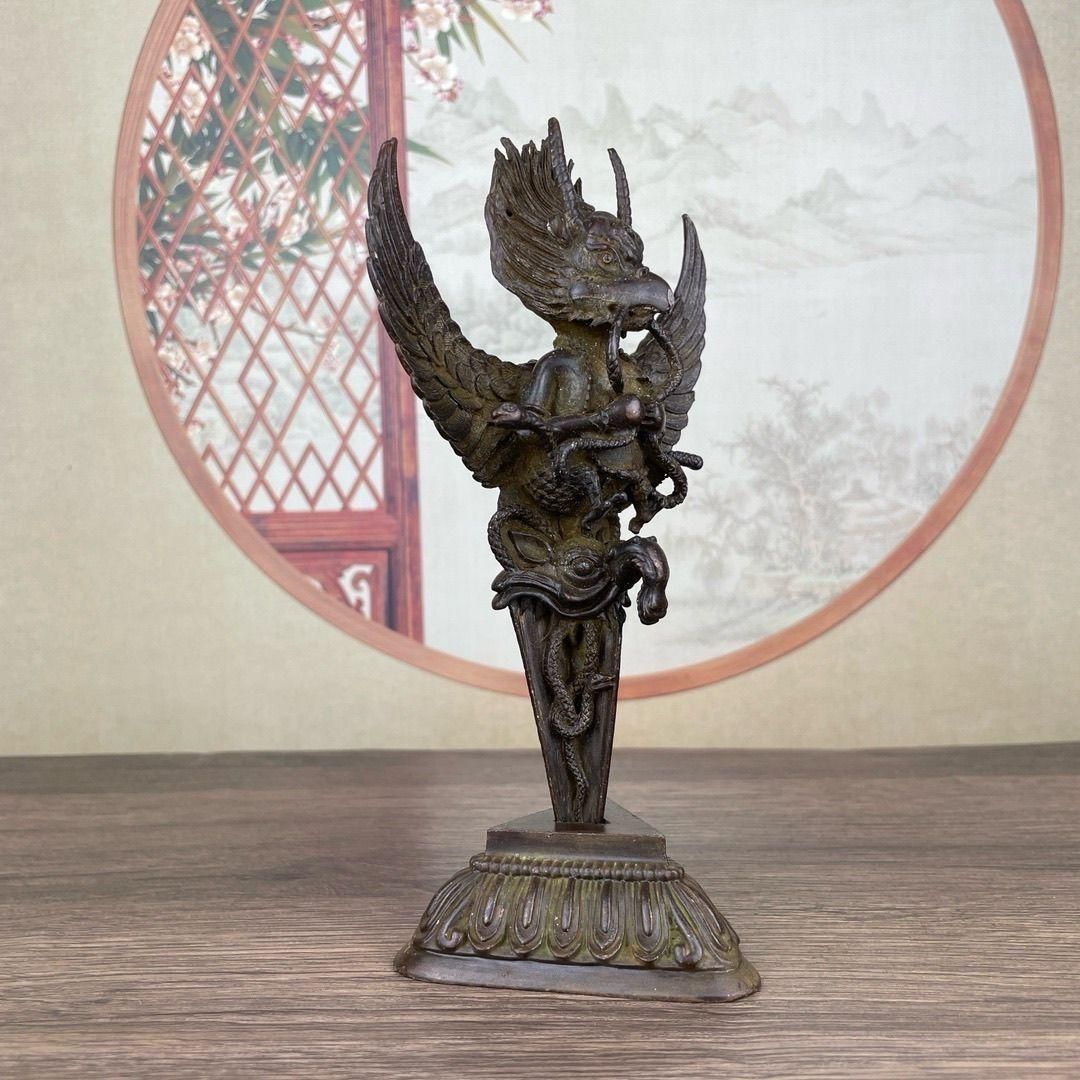 銅器 仏像 蔵伝金翅大鵬鳥銅像 鎮宅辟邪 開運風水 招財 置物 工芸品 装飾品 銅器 大鵬金翅鳥智慧迦楼羅鳥金剛杵 鎮宅 辟邪 開運 風水 招財